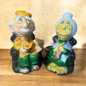 1960s Coin Banks Plastic Vintage Pair Old Man & Woman Eye Glasses Rocking Chair